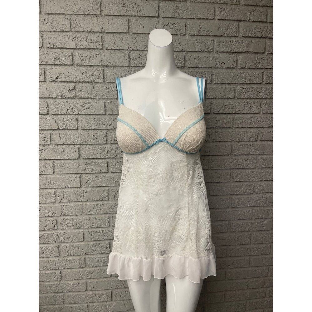 Secret Treasures Women White Lace Sleepwear / Lingerie Babydoll Dress Size L (12
